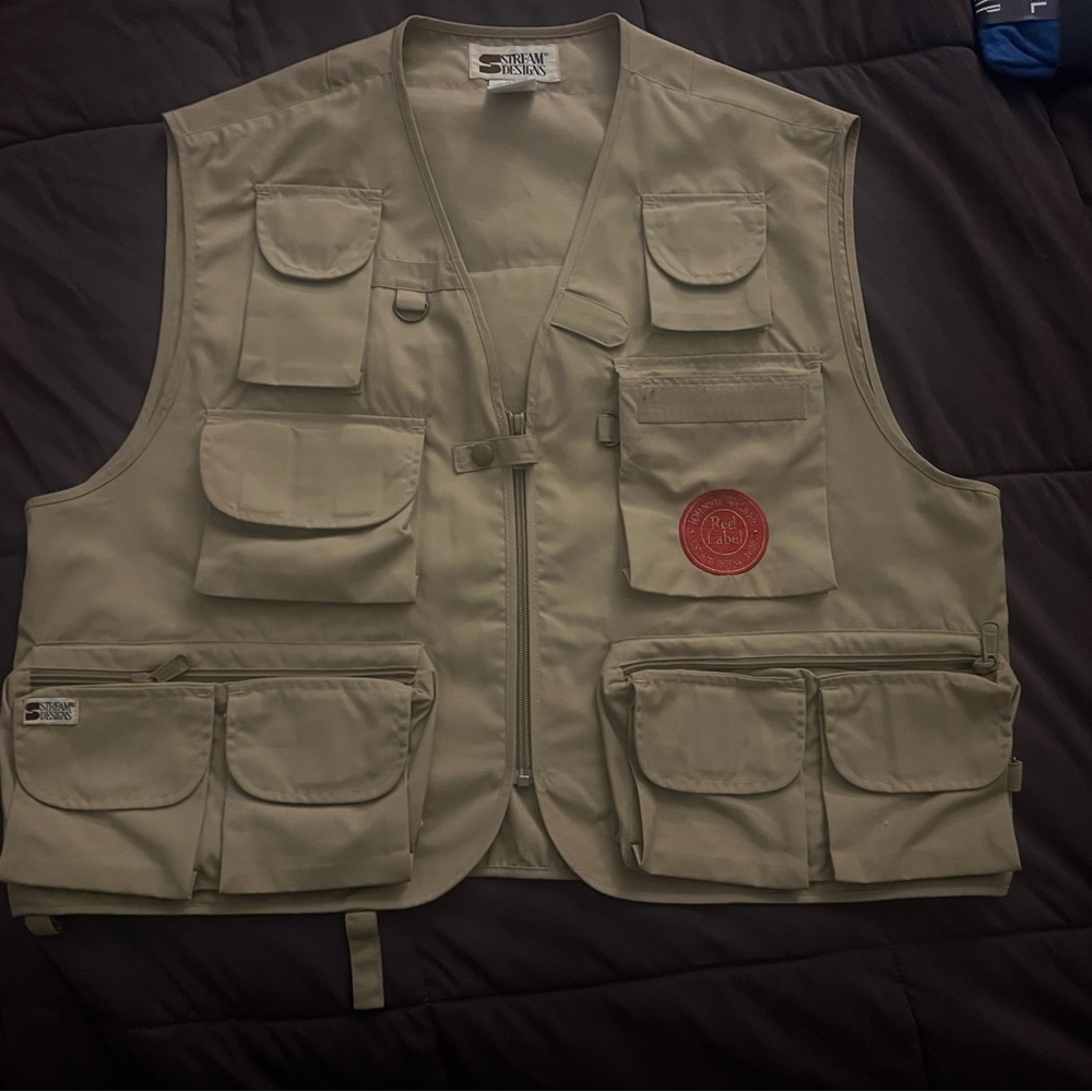 Stream Designs Fishing Pocket Cargo Vest (XL) with Red Label Patch - New